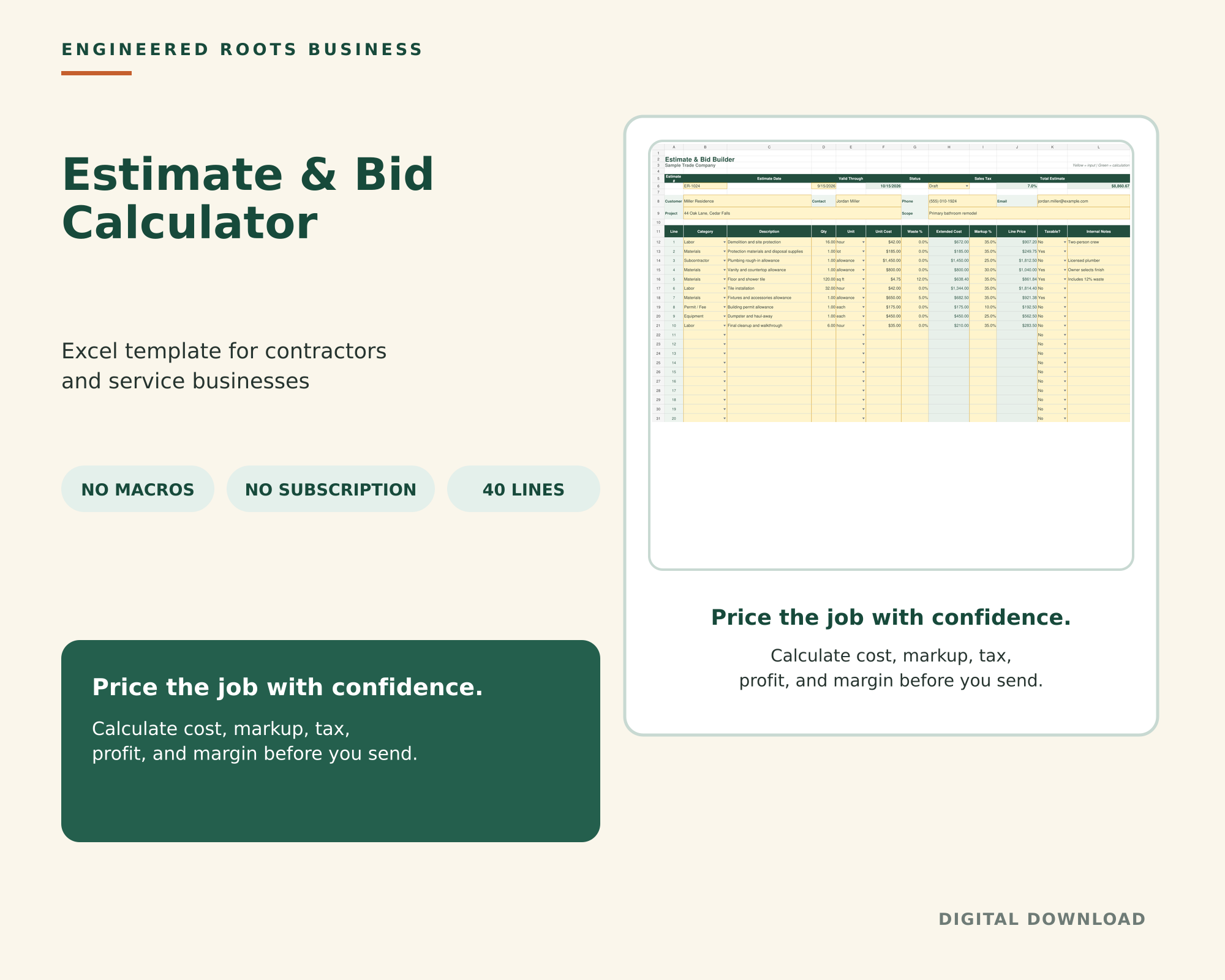 Estimate and Bid Calculator listing preview