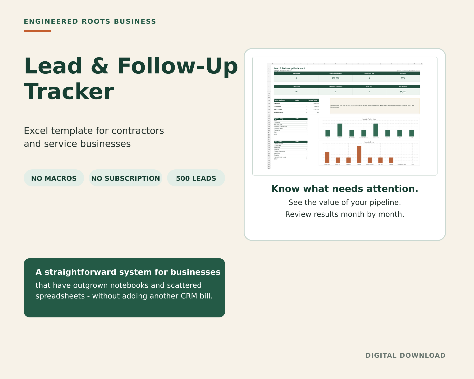 Engineered Roots Lead and Follow-Up Tracker